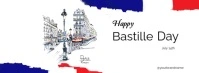 White Maximalist Happy Bastille Day Facebook Cover Photo Ikhava Yesithombe se-Facebook template