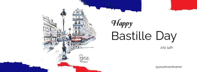White Maximalist Happy Bastille Day Facebook Cover Photo template