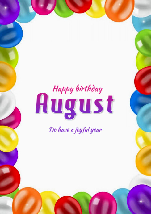 White Maximalist Happy Birthday August  A4 template