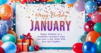 White Maximalist Happy Birthday January  Facebook Shared Image template