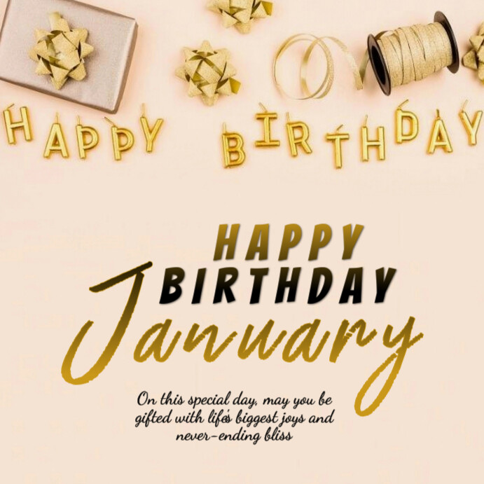 White Maximalist Happy Birthday January Instagram Post Template ...