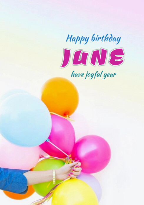 White Maximalist Happy Birthday June A4 Template | PosterMyWall