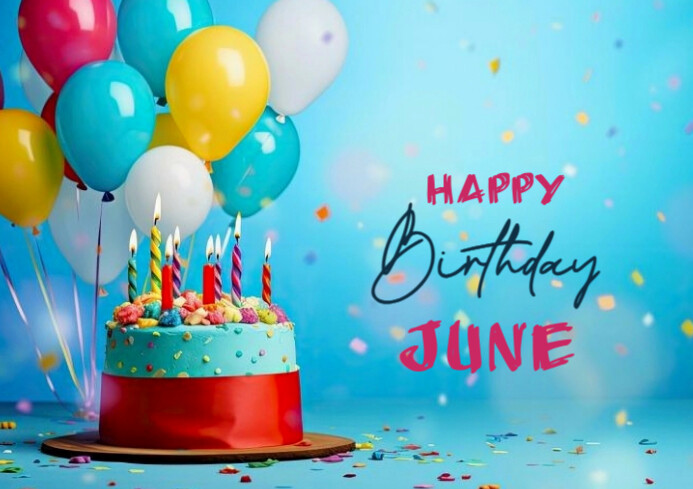 White Maximalist Happy Birthday June A4 Template | PosterMyWall