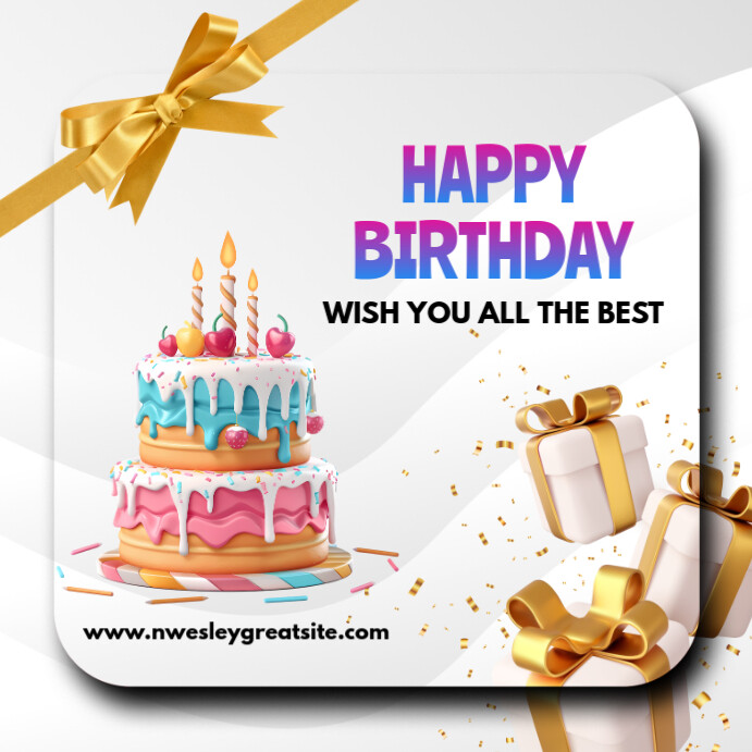 White Maximalist Happy Birthday Square (1:1) template