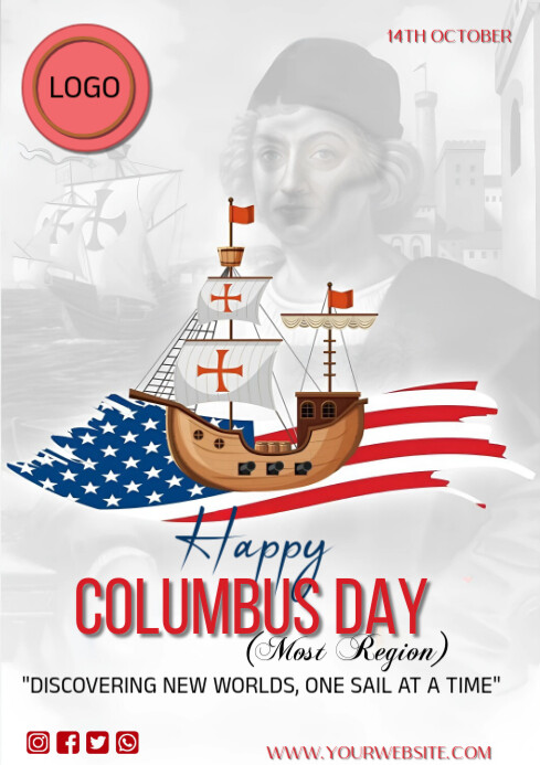 White Maximalist Happy Columbus Day A4 template