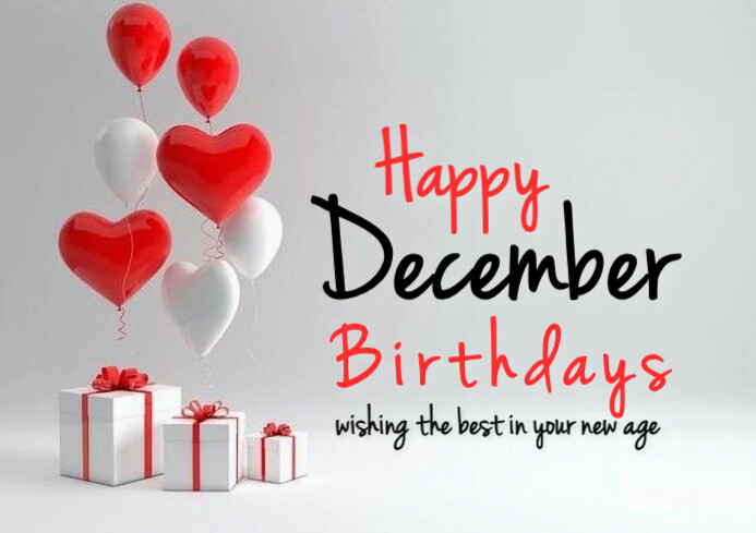 Happy Dec White Maximalist Happy December Birthdays A4 Template | PosterMyWall