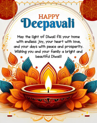 White Maximalist Happy Diwali Greeting Card  Poster/wallboard template