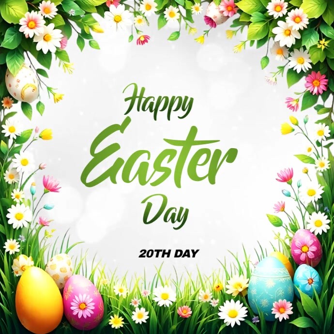 White Maximalist Happy Easter Day Wish Card Design For Your Business Instagram Post template