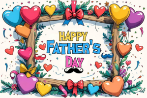 White Maximalist Happy Father's Day Celebration Posts Illustration Label Ilebula template