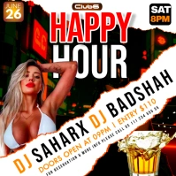 White Maximalist Happy Hour Bar Flyer Square Cuadrado (1:1) template