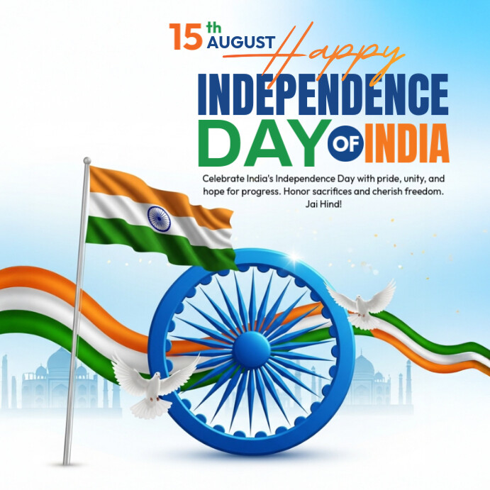 White Maximalist Happy Independence Day Of India, Instagram Post template