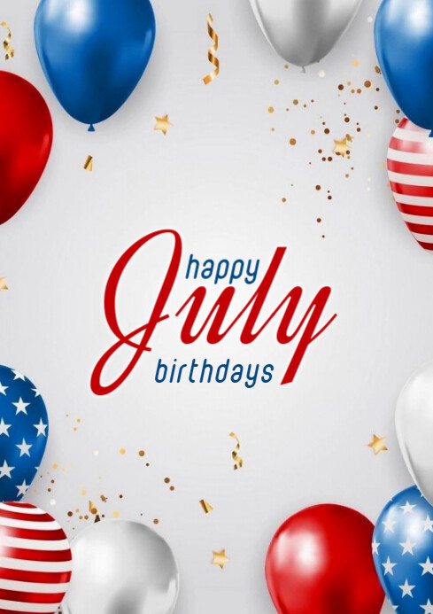 White Maximalist Happy July Birthdays  A4 template