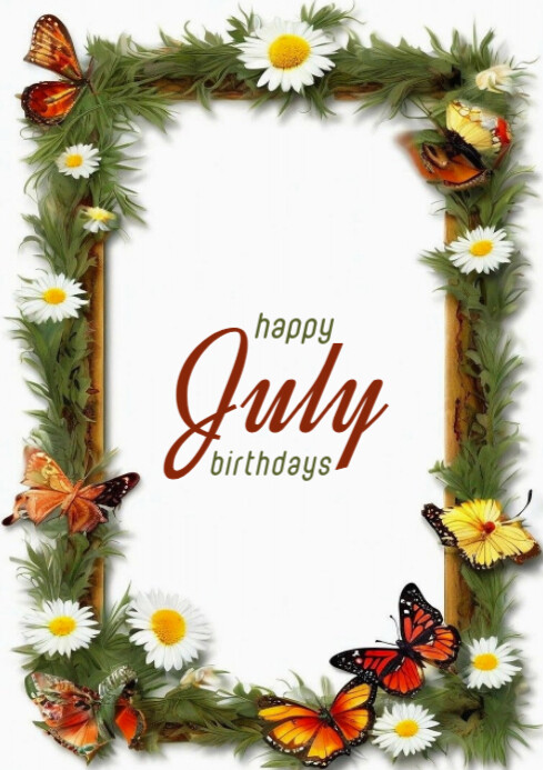 White Maximalist Happy July Birthdays A4 Template | PosterMyWall