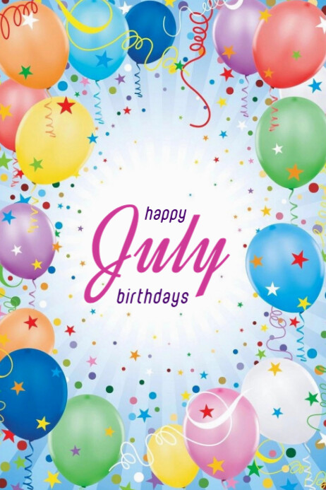White Maximalist Happy July Birthdays Banner 4' × 6' Template ...