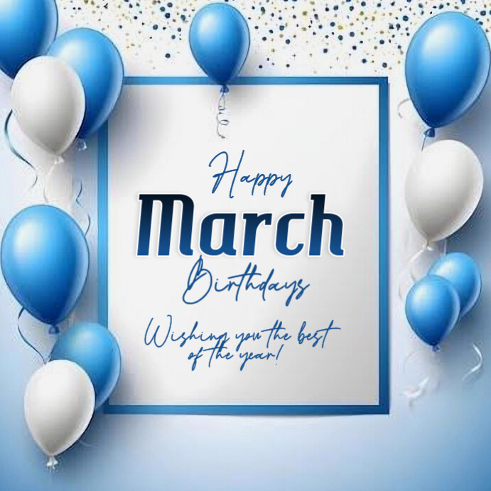 White Maximalist Happy March Birthdays Instagram Post Template White maximalist happy march birthdays instagram post template