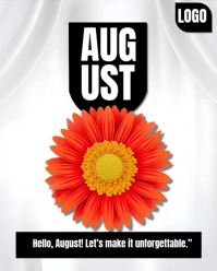 White Maximalist Happy New Month Of August 2025 Instagram Portrait template
