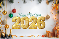 White Maximalist Happy New Year 2026 Banner 4' × 6' template