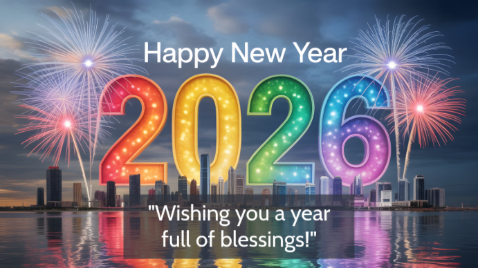 White Maximalist Happy New Year 2026 Digital Display (16:9) Template ...