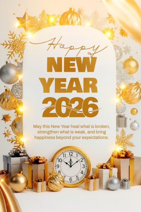 Copy of White Maximalist Happy New Year 2026 Flyer Poster | PosterMyWall