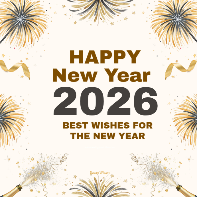 White Maximalist Happy New Year 2026 Instagram Post Template | PosterMyWall