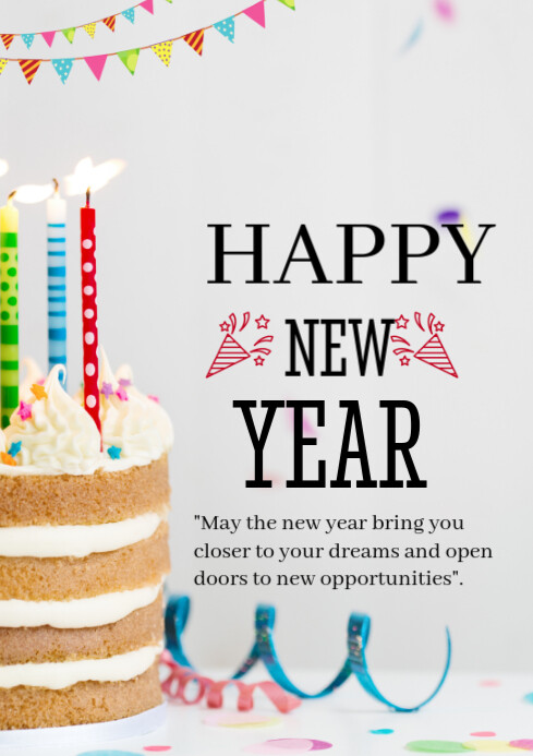 White Maximalist Happy New Year A4 Template | PosterMyWall