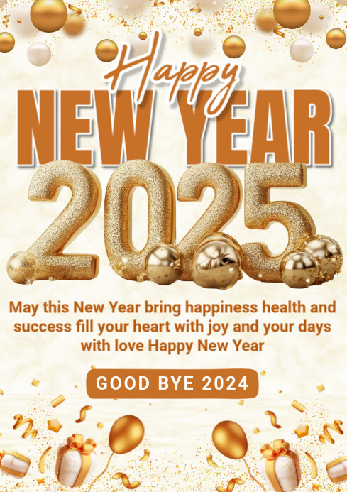 White Maximalist Happy New Year A4 Template | PosterMyWall