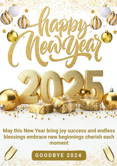 White Maximalist Happy New Year A4 Template | PosterMyWall