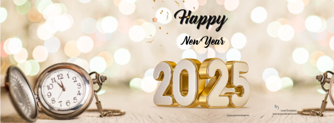 White Maximalist Happy New Year Brand Template Facebook Cover Photo ...