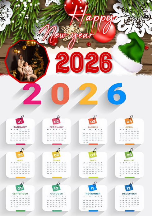Plantilla de White Maximalist Happy New Year Calendar A4 | PosterMyWall