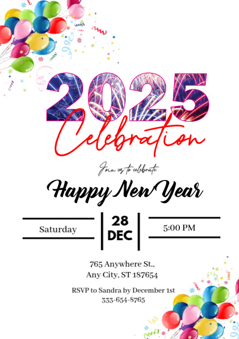 Copy of White Maximalist Happy New Year Celebration A4 | PosterMyWall