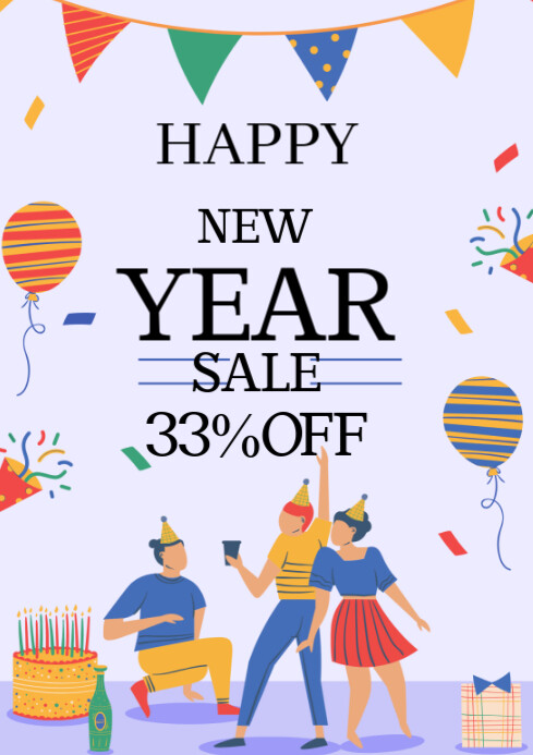White Maximalist Happy New Year Celebration Template A4 | PosterMyWall