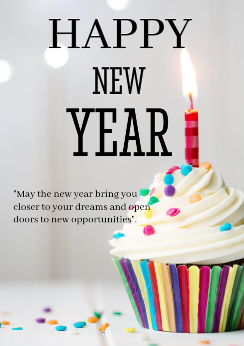 White Maximalist Happy New Year Celebration Template A4 | PosterMyWall