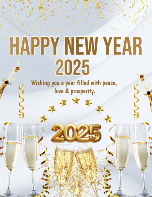 White Maximalist Happy New Year Flyer (us Letter) Template | PosterMyWall