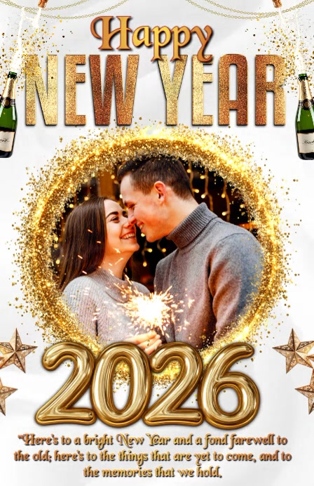 White Maximalist Happy New Year Half Page Wide Template | PosterMyWall