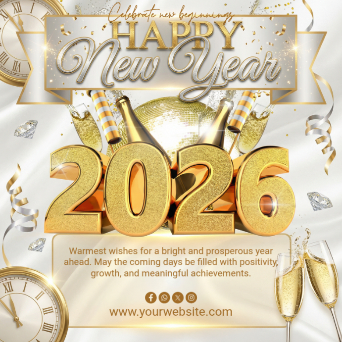 White Maximalist Happy New Year Instagram Post Template | PosterMyWall
