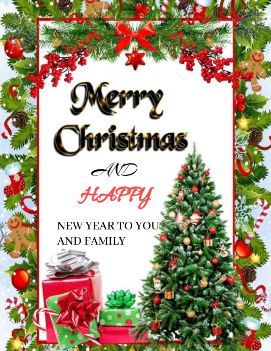 Plantilla de White Maximalist Happy New Year/merry Christmas Flyer (us ...