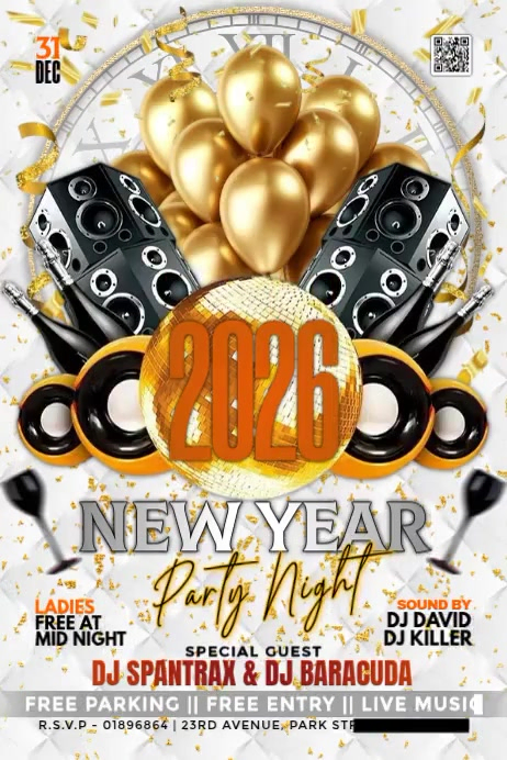 Copy of White Maximalist Happy New Year Party Poster | PosterMyWall