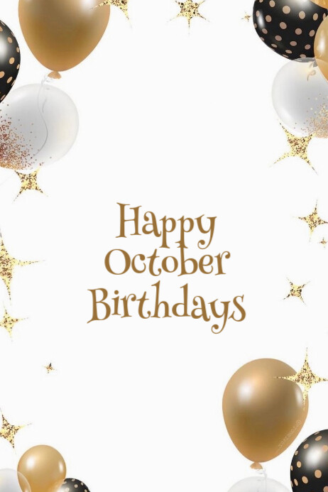 White Maximalist Happy October Birthday Banne Template | PosterMyWall