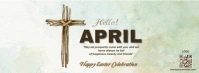 White Maximalist Hello April And Happy Easter Blessings Facebook Cover Photo template