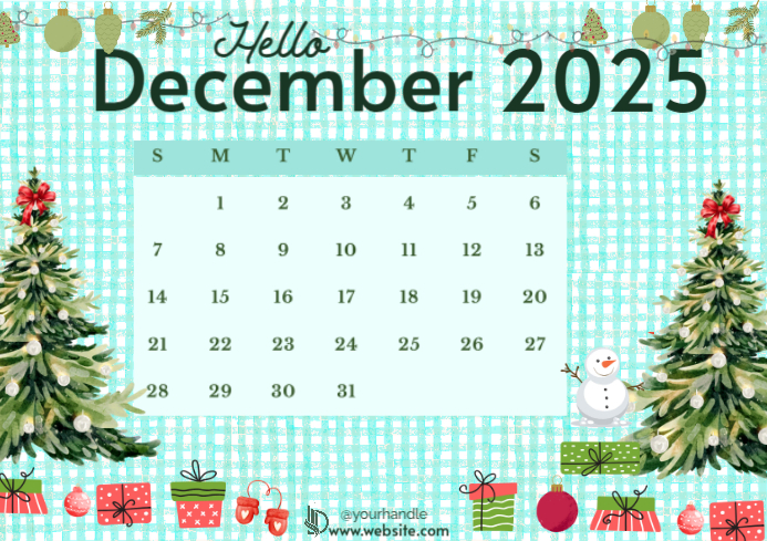White Maximalist Hello December 2025 Printable Calendar A4 Template