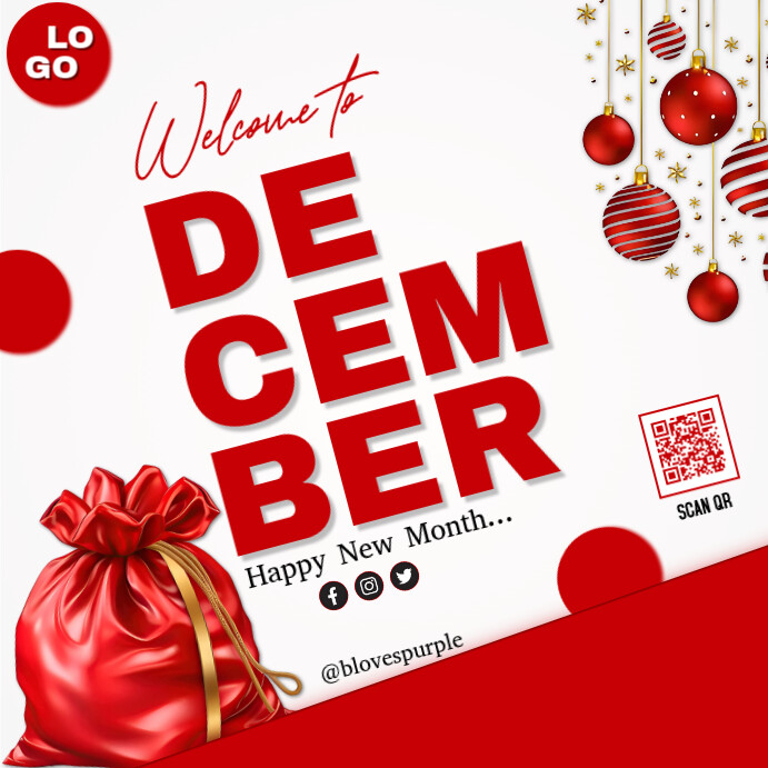 White Maximalist Hello December Instagram Post Template | PosterMyWall