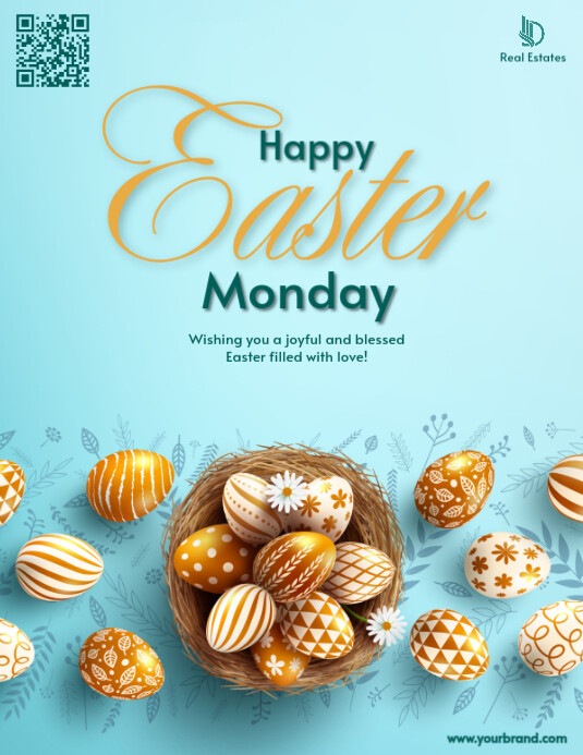 White Maximalist Hello Easter Monday Template Design Flyer (us Letter)