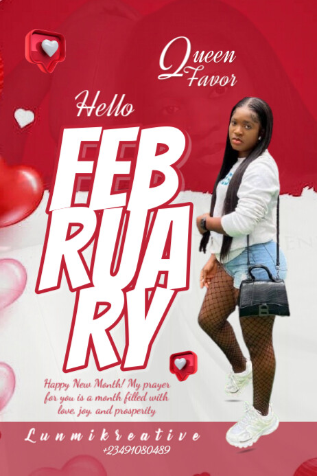 White Maximalist Hello February Banner 4' × 6' Template | PosterMyWall
