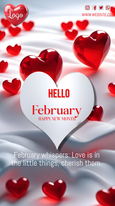 White Maximalist Hello February Design  Instagram Story template