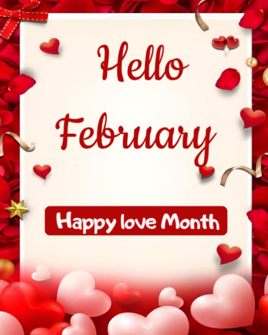 February Portrait White Maximalist Hello February Instagram Portrait Template | PosterMyWall