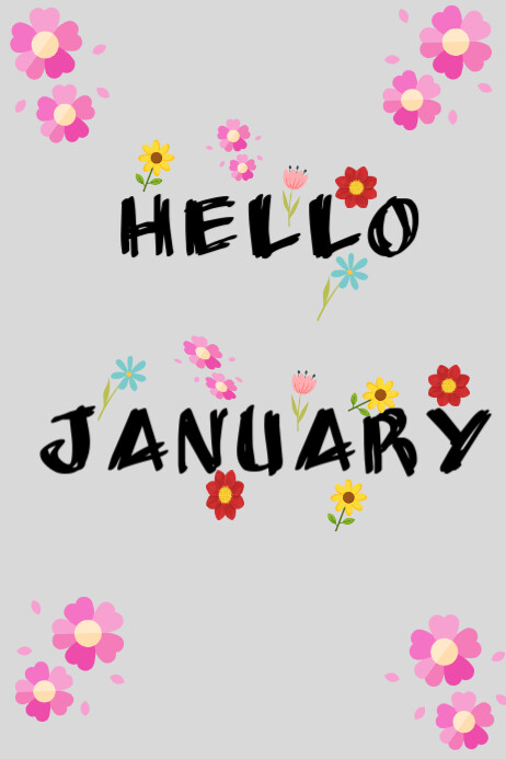 White Maximalist Hello January  Poster template