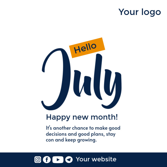 White Maximalist Hello July Happy New Month  Instagram Post template