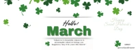 White Maximalist Hello March Best Greetings Post Facebook Cover Photo template