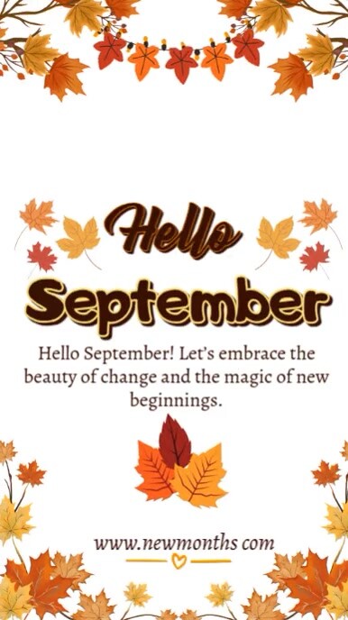 White Maximalist Hello September Happy New Month Wishes Card Free Template  Instagram Story