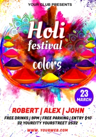 White Maximalist Holi Festival Flyer A4 template